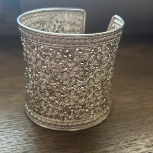 Solid 925 Silver Handmade Thai Flower Wide Cuff